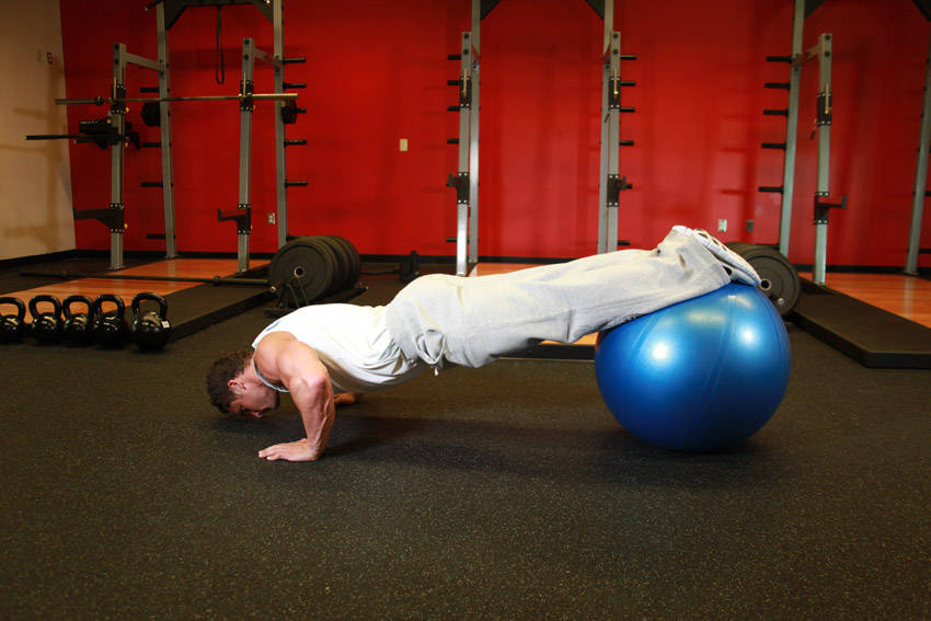 Push Up With Feet On An Exercise Ball
